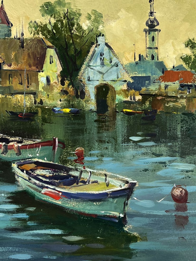 Oil painting Boats are moored in the city Yuriy Suprunchuk - 2