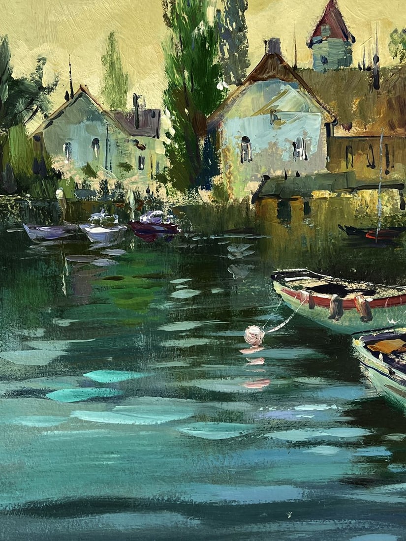 Oil painting Boats are moored in the city Yuriy Suprunchuk - 7