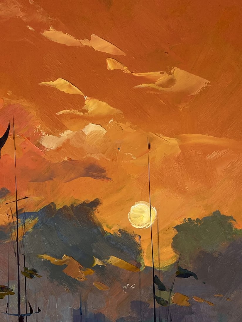 Oil painting Orange Sunset over the boat port Yuriy Suprunchuk - 5