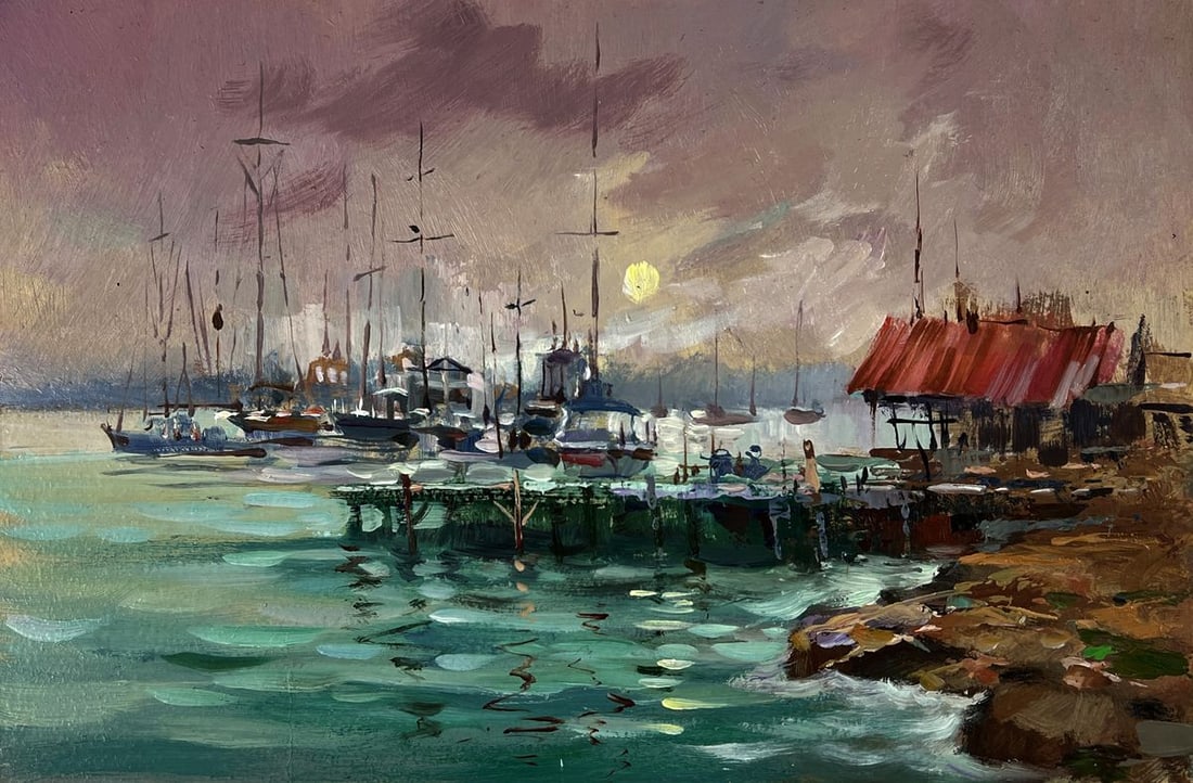 Oil painting Ships are moored at the pier Yuriy Suprunchuk - 2