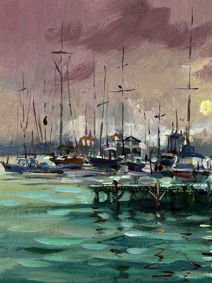 Oil painting Ships are moored at the pier Yuriy Suprunchuk - 3