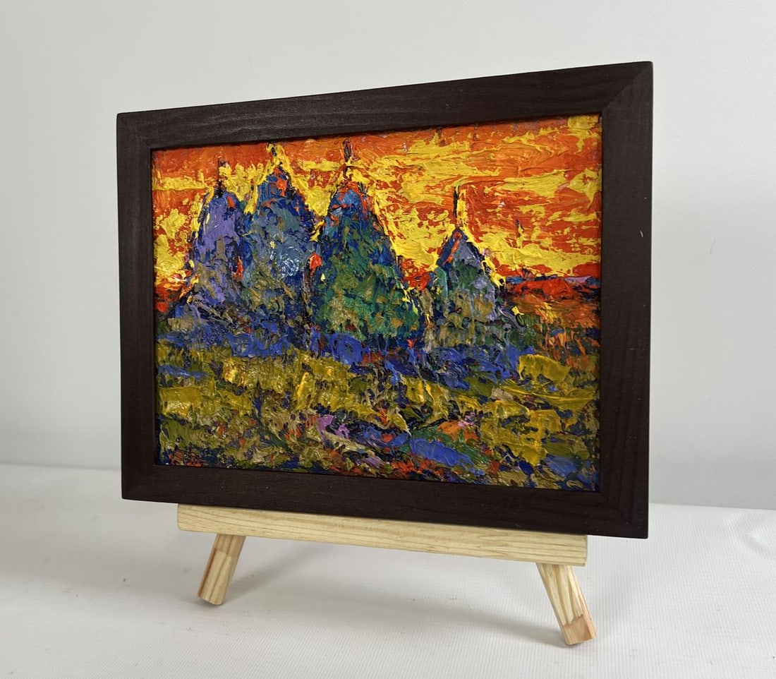 Oil painting Crimson sunset in the field Alex Kalenyuk - 3