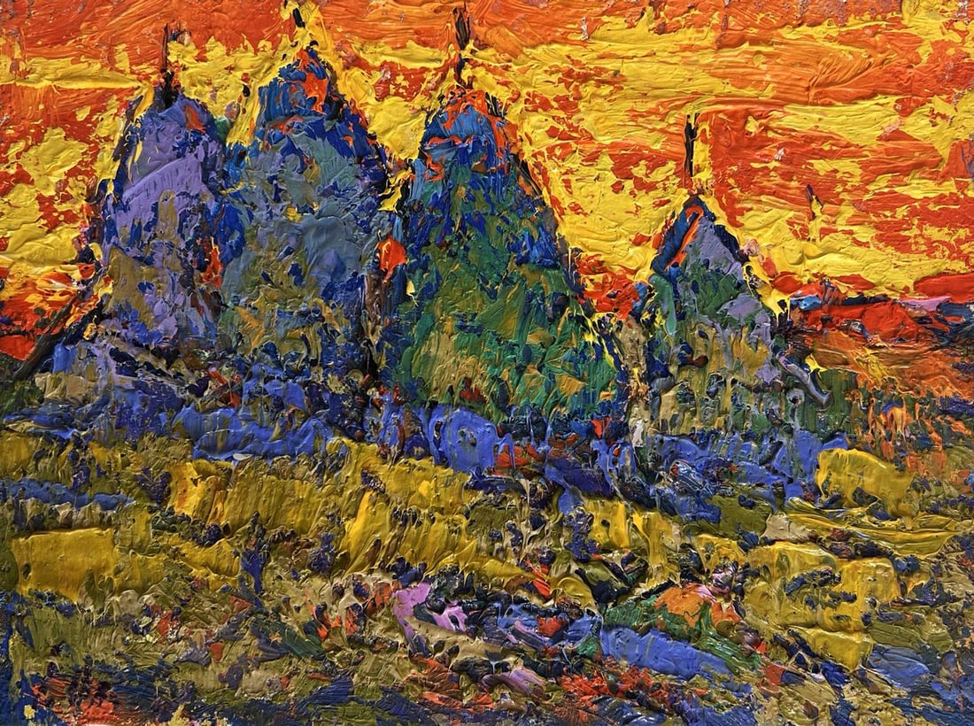 Oil painting Crimson sunset in the field Alex Kalenyuk - 4