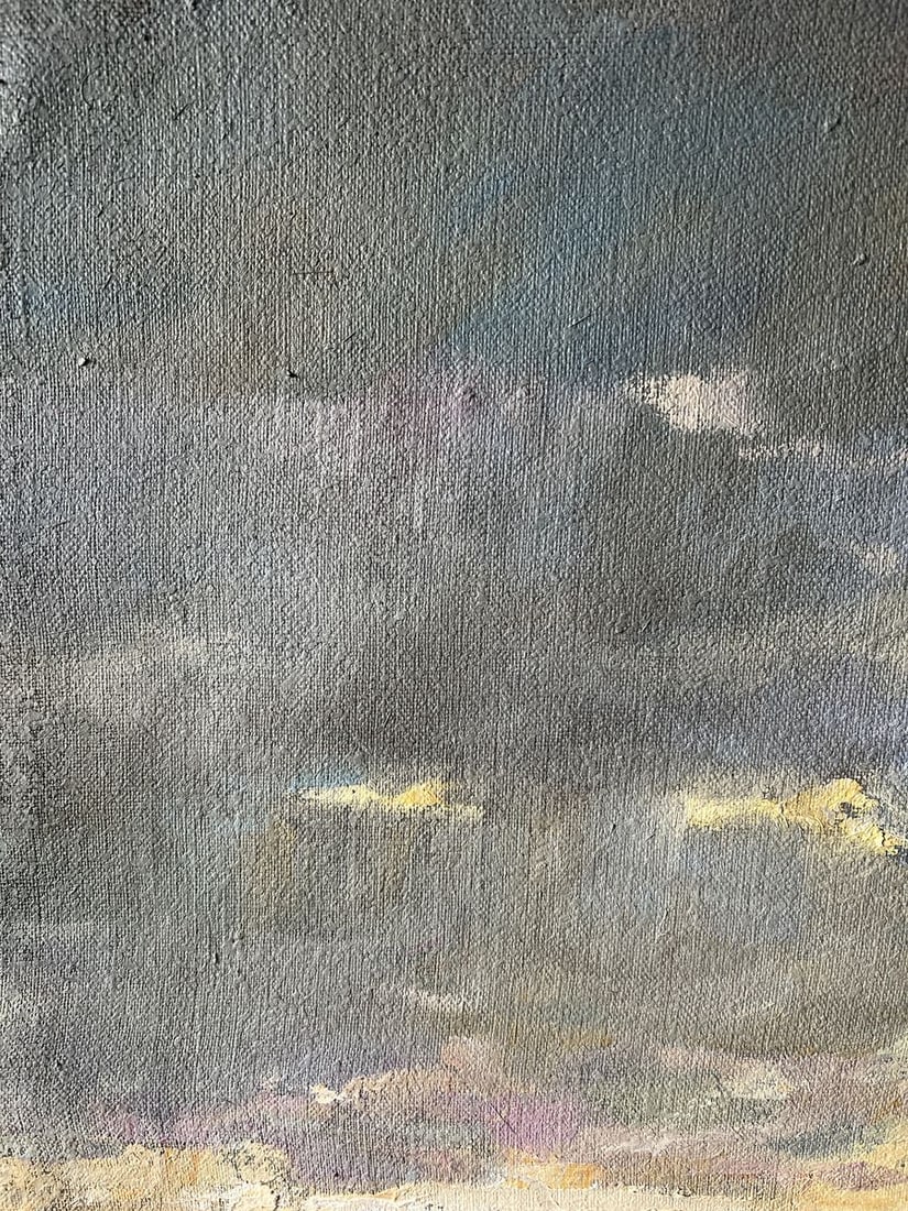 Oil painting Evening at sea V. Mishurovsky: Title : Oil painting Evening at sea V. Mishurovsky Description: No161"Evening at Sea" by Viktor Myshurovsky beautifully captures the tranquil and serene atmosphere of a beach as the sun sets. The