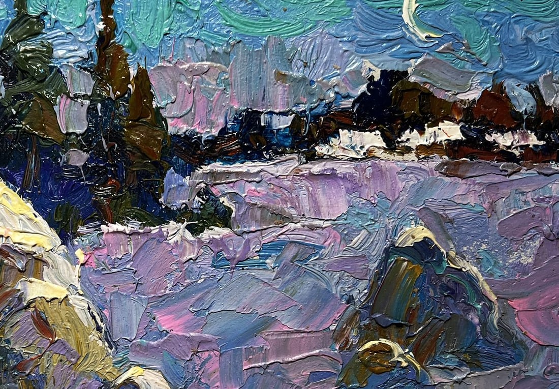 Oil painting The field was covered with snow Alex Kalenyuk - 2