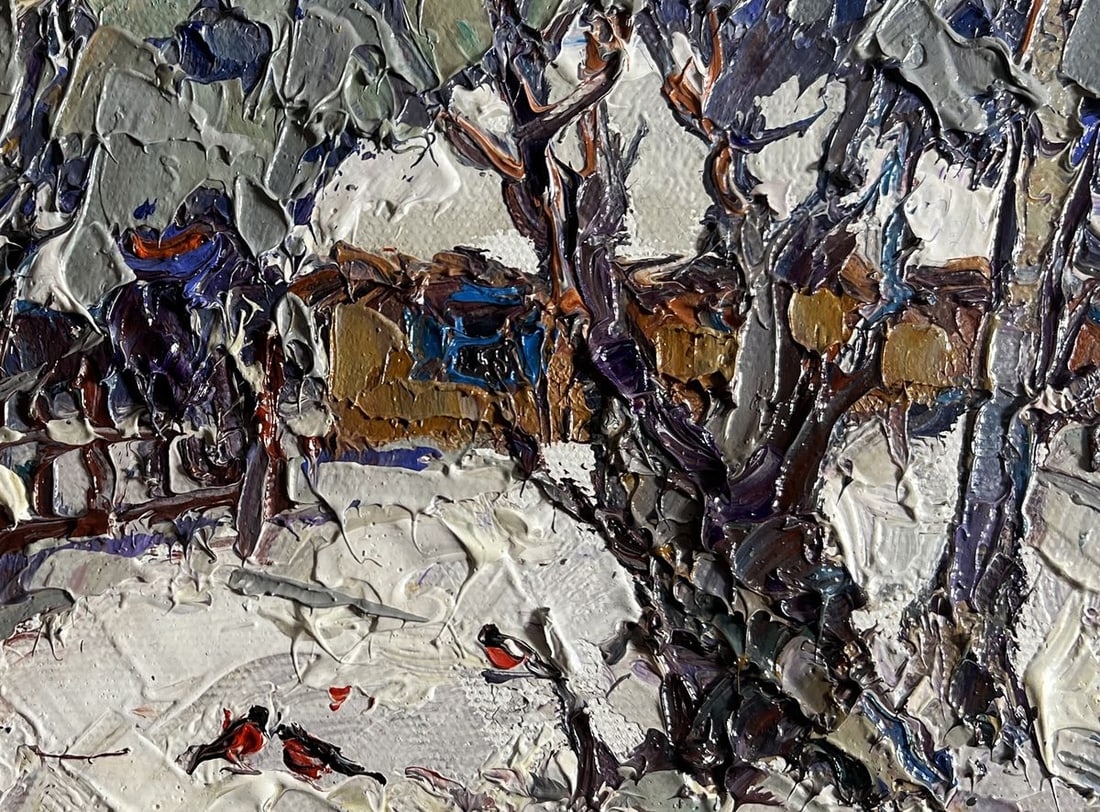 Oil painting Bullfinch in the yard Oksana Kalenyuk - 2