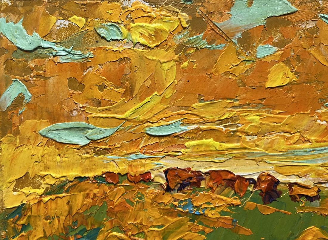 Oil painting Yellow sunset in the field Alex Kalenyuk - 7
