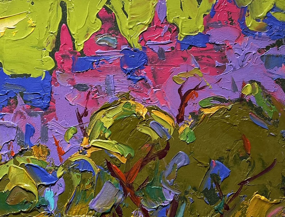 Oil painting Twilight of city life Alex Kalenyuk: Title : Oil painting Twilight of city life Alex Kalenyuk Description: NoAAA4005This oil painting cardboard, titled "Twilight of city life", the thick impasto technique, applied with dynamic and textur