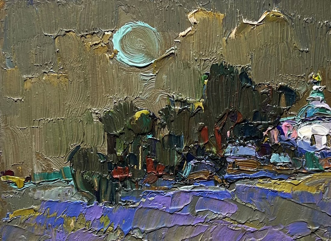 Oil painting Moonlit night in the village Oksana Kalenyuk - 4