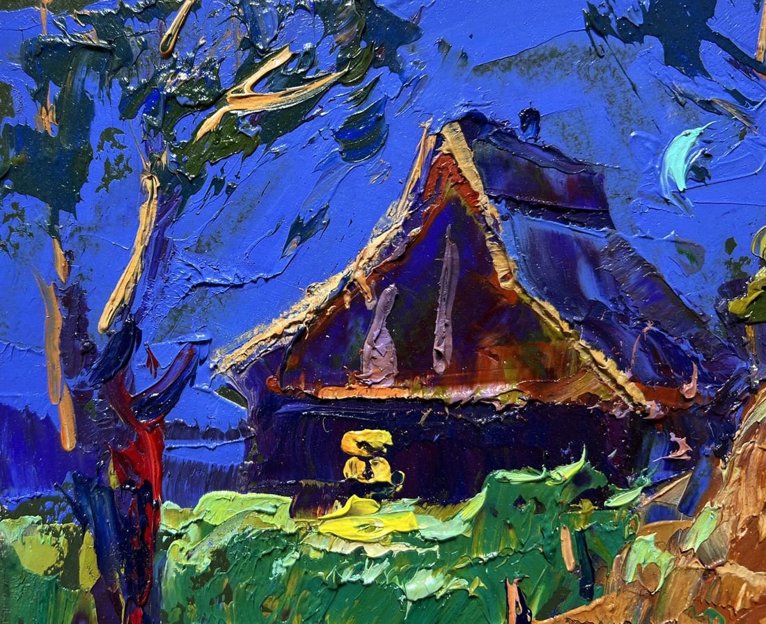 Oil painting Cozy moonlit night Alex Kalenyuk: Title : Oil painting Cozy moonlit night Alex Kalenyuk Description: NoAAA4014This oil painting cardboard, titled "Cozy moonlit night", the artist uses bold, expressive brushstrokes and an impasto techn