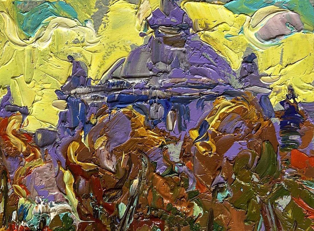 Oil painting City yellow sunset Alex Kalenyuk - 2