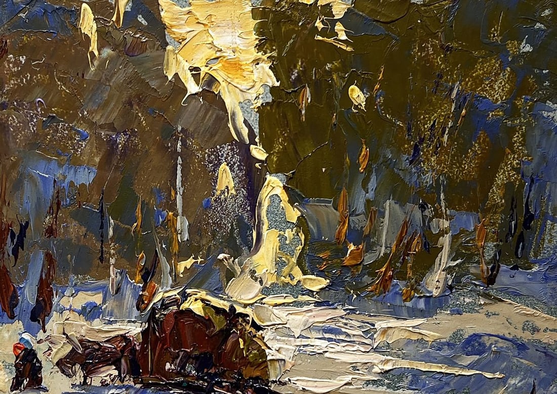 Oil painting Winter evening in the forest Alex Kalenyuk - 2