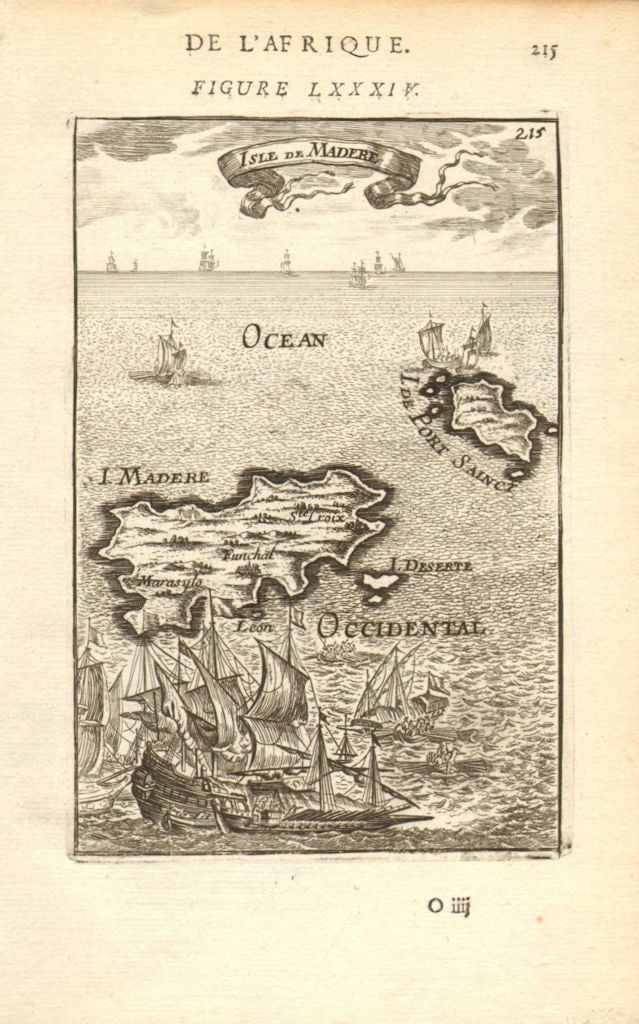 MADEIRA/PORTO SANTO. 'Isle de Madere'. Funchal Portugal islands. MALLET 1683 map: Title: MADEIRA/PORTO SANTO. 'Isle de Madere'. Funchal Portugal islands. MALLET 1683 map Description: Isle de Madere' (De L'Afrique). The Madeira archipelago: the islands of Madeira, Porto Santo and De