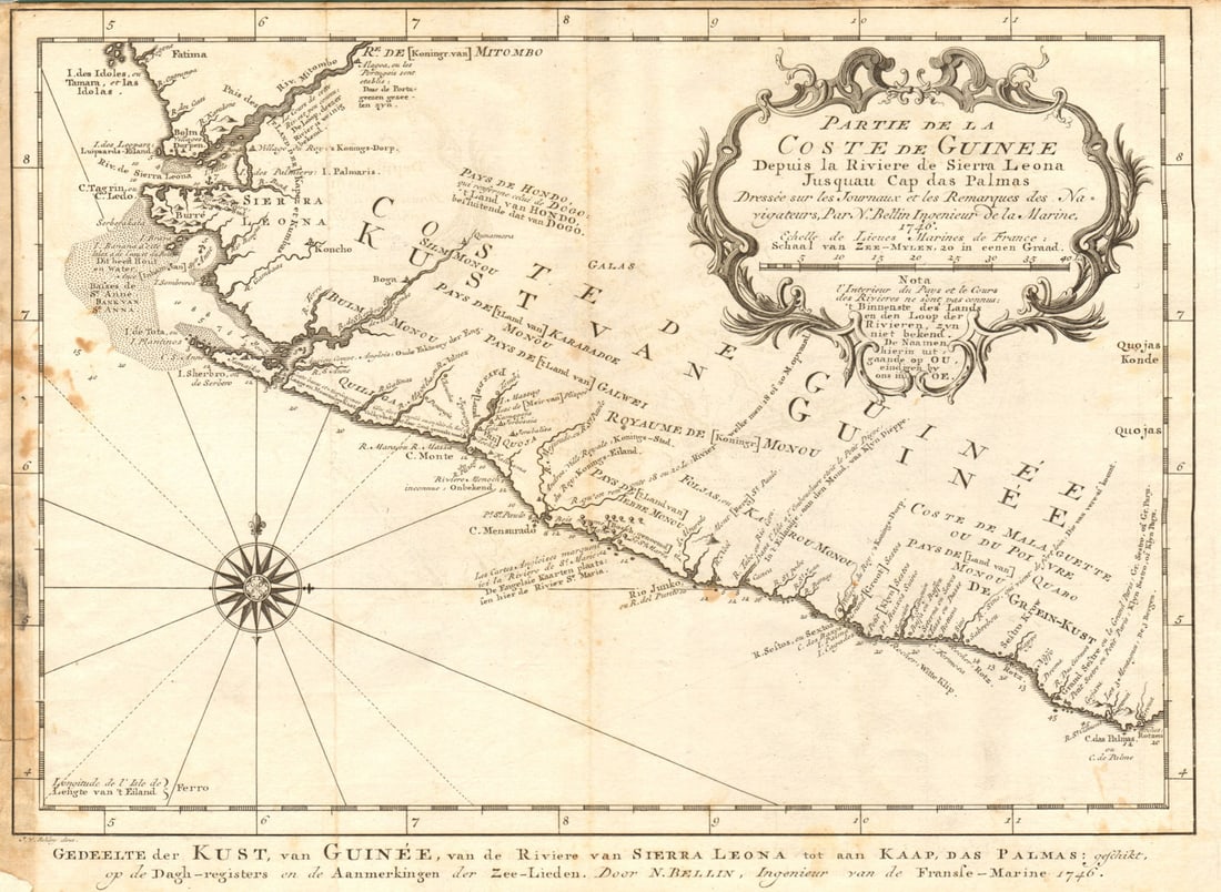 Partie de la Coste de Guinée' Sierra Leone Liberia coast BELLIN/SCHLEY 1747 map: Title: Partie de la Coste de Guinée' Sierra Leone Liberia coast BELLIN/SCHLEY 1747 map Description: Partie de la Coste de Guinée, depuis la Rivière de Sierra-Léona jusqu’au