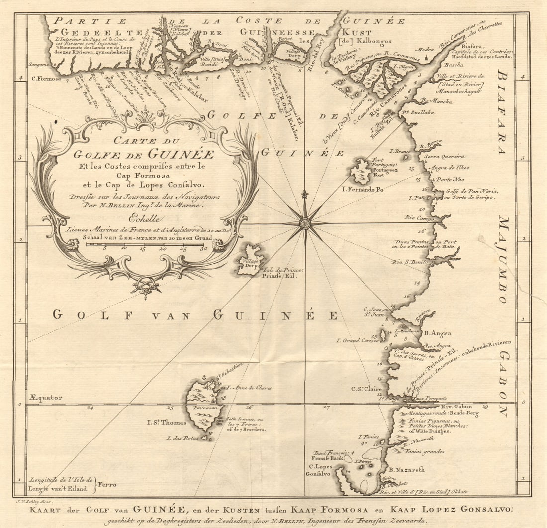 Carte du Golfe de Guinée. Gulf of Guinea Nigeria Cameroon BELLIN/SCHLEY 1748 map: Title: Carte du Golfe de Guinée. Gulf of Guinea Nigeria Cameroon BELLIN/SCHLEY 1748 map Description: Carte du Golfe de Guinée, et les costes comprises entre le Cap Formosa, & le Cap Lope
