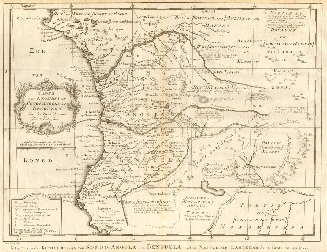 Carte des Royaumes de Congo, Angola et Benguela'. Gabon. BELLIN/SCHLEY 1748 map: Title: Carte des Royaumes de Congo, Angola et Benguela'. Gabon. BELLIN/SCHLEY 1748 map Description: Carte des Royaumes de Congo, Angola, et Benguela [Map of the Kingdoms of Kongo, Angola, and