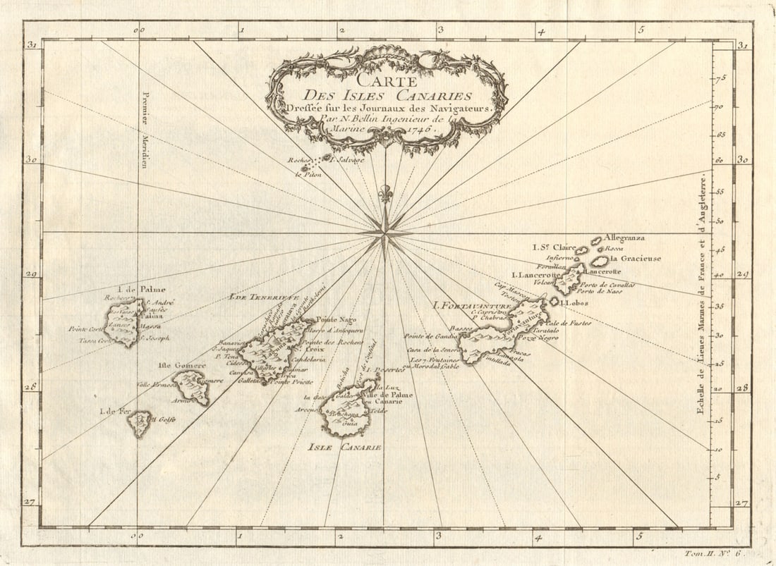 Carte des Isles Canaries'. Canary Islands. Islas Canarias. BELLIN 1746 map (1 of 1)