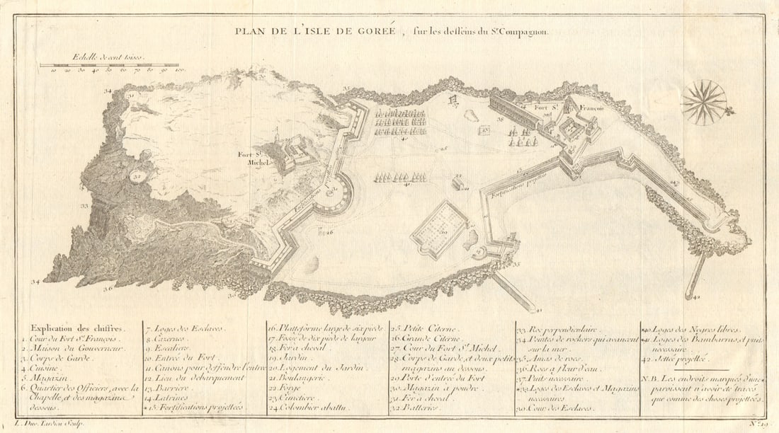 Plan de l’lsle de Gorée'. Île de Goree Dakar Senegal. Compagnon/BELLIN 1746 map: Title: Plan de l’lsle de Gorée'. Île de Goree Dakar Senegal. Compagnon/BELLIN 1746 map Description: Plan de l’lsle de Gorée, sur les desseins du Sr. Compagnon [Plan of