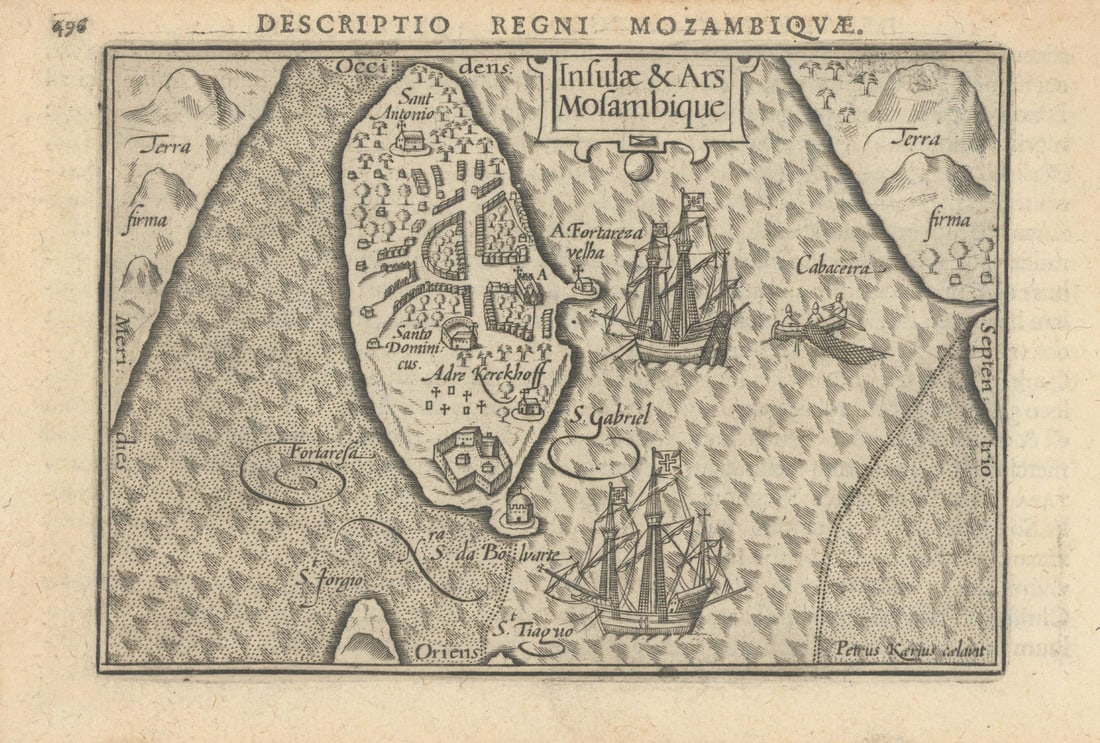 Insulae & Ars Mozambique by Bertius / Langenes. Mozambique Island 1603 old map: Title: Insulae & Ars Mozambique by Bertius / Langenes. Mozambique Island 1603 old map Description: Descriptio Regni Mozambiquae / Insulae & Ars Mozambique [The Island of Mozambique]. Drawn by Petr
