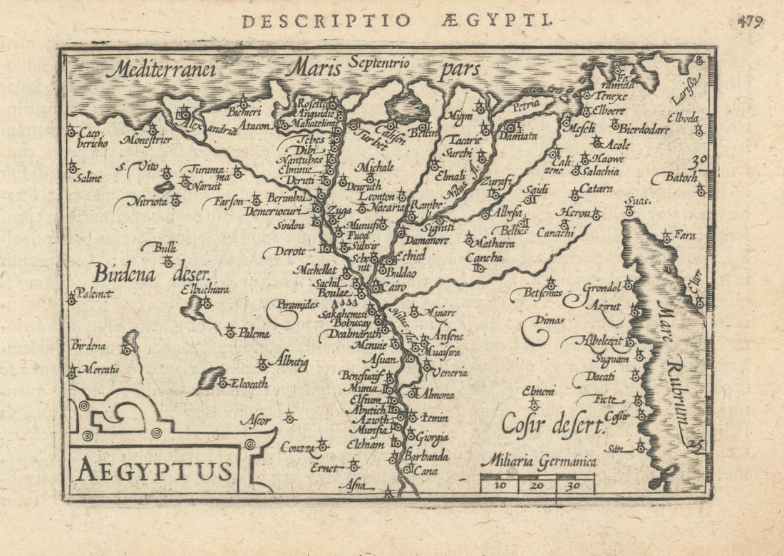 Aegypti / Aegyptus by Bertius / Langenes. Egypt. Nile Delta 1603 old map: Title: Aegypti / Aegyptus by Bertius / Langenes. Egypt. Nile Delta 1603 old map Description: Descriptio Aegypti / Aegyptus [Egypt]. Drawn by Petrus Bertius, from his Latin edition of Barent Langenes' 