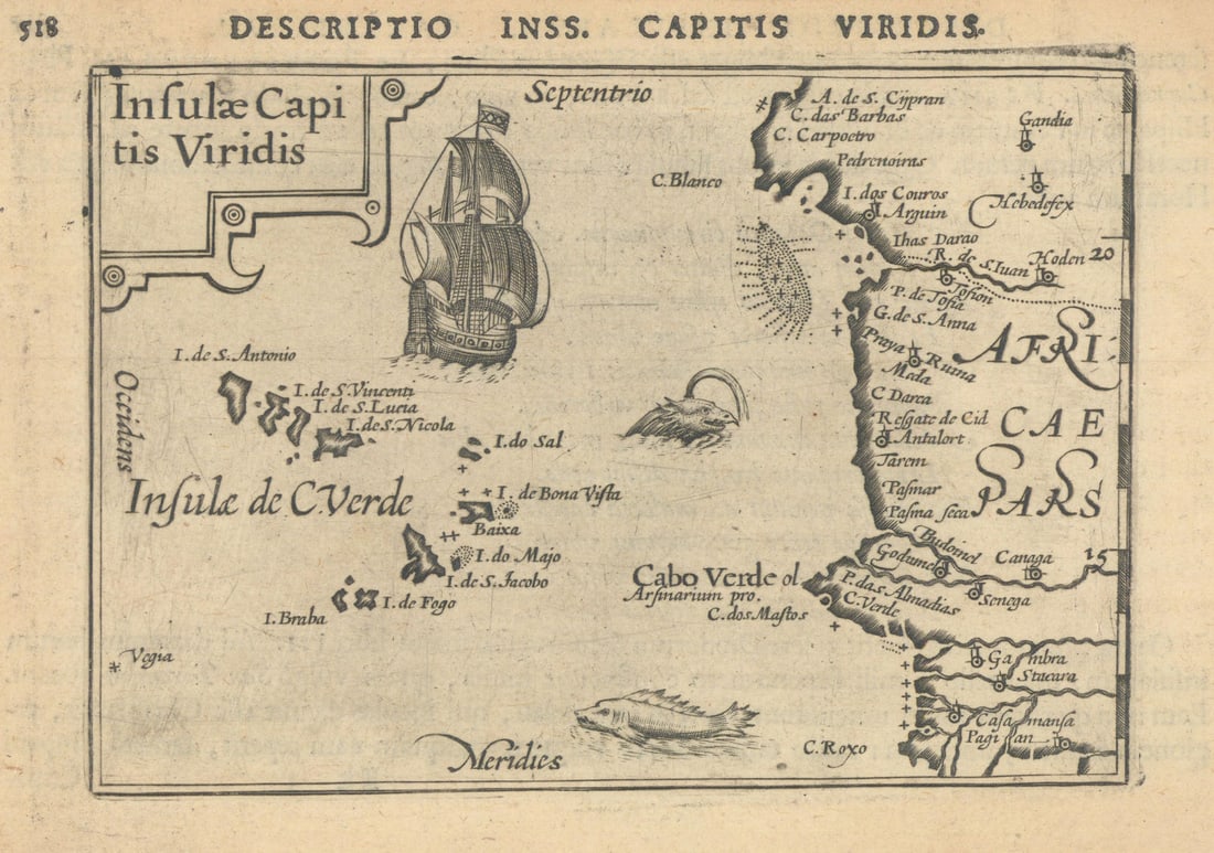 Insulae Capitis Viridis by Bertius / Langenes. The Cape Verde Islands 1603 map: Title: Insulae Capitis Viridis by Bertius / Langenes. The Cape Verde Islands 1603 map Description: Descriptio Inss. Capitis Viridis / Insulae Capitis Viridis [The Cape Verde Islands]. Drawn by Petrus