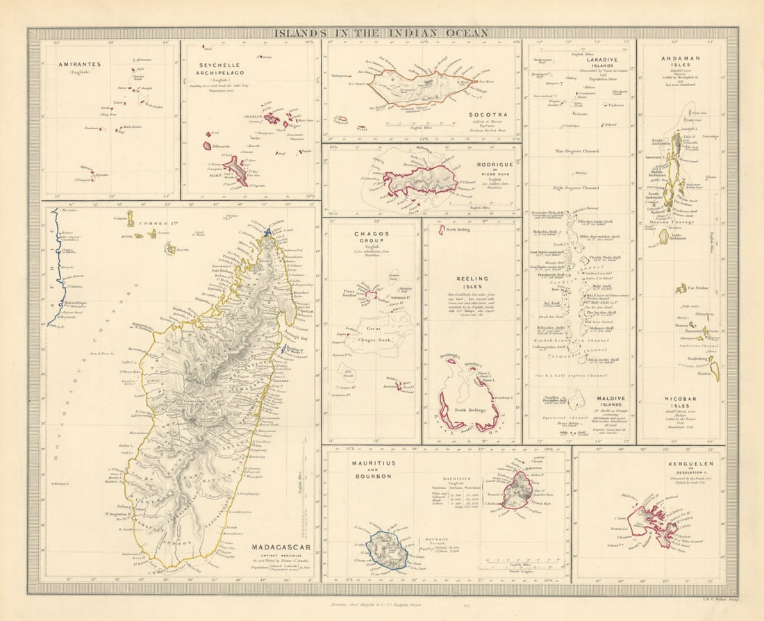 INDIAN OCEAN ISLANDS Madagascar Seychelles Maldives Mauritius. SDUK 1851 map: Title: INDIAN OCEAN ISLANDS Madagascar Seychelles Maldives Mauritius. SDUK 1851 map Description: ISLANDS IN THE INDIAN OCEAN. Madagascar, Amirantes, Seychelle Archipelago, Socotra, Lakadive Islands,