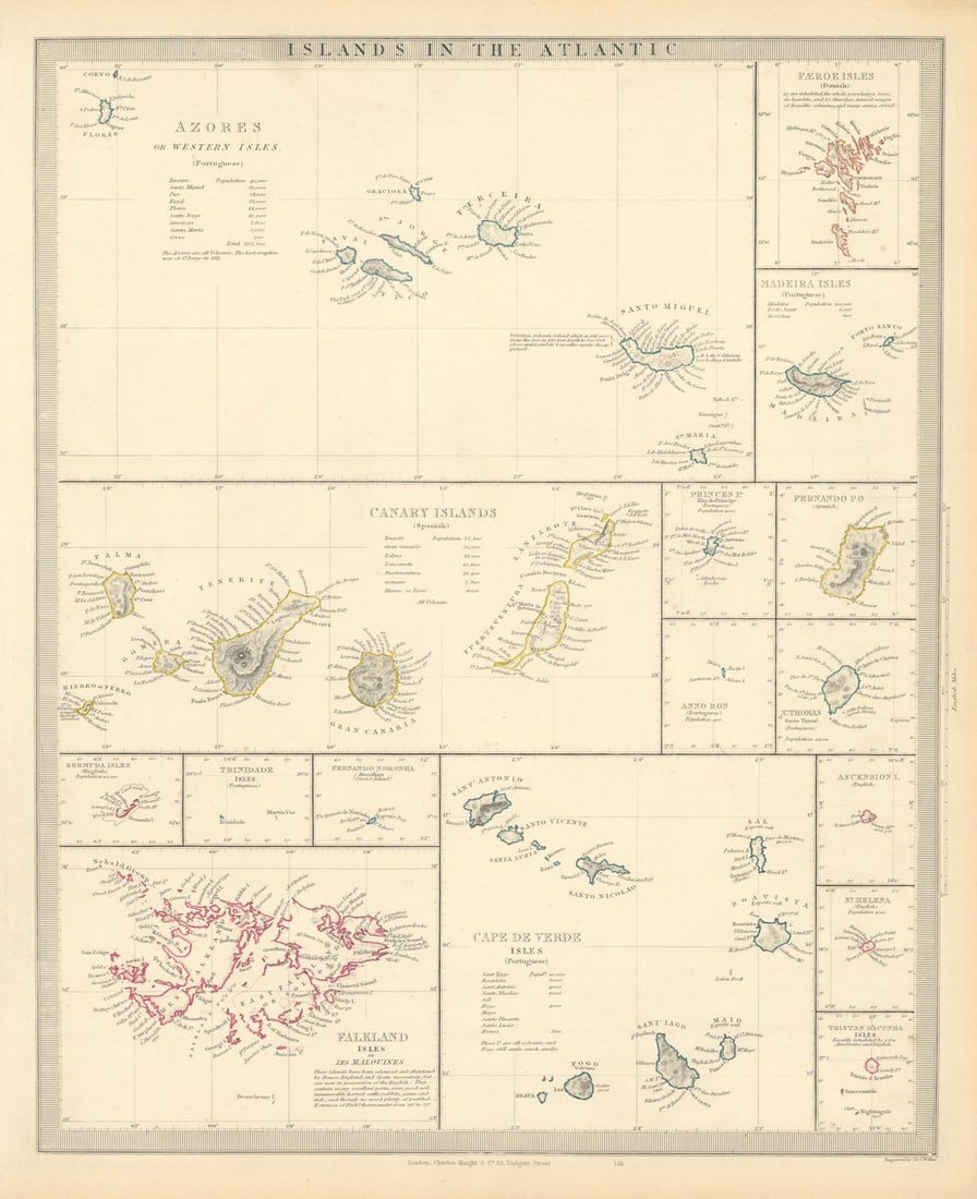 ATLANTIC ISLANDS. Azores Faeroes Madeira Canary Bermuda Falklands. SDUK 1851 map: Title: ATLANTIC ISLANDS. Azores Faeroes Madeira Canary Bermuda Falklands. SDUK 1851 map Description: ISLANDS IN THE ATLANTIC. Azores or Western Isles, Faeroe Isles, Madeira Isles, Canary Islands, Prin