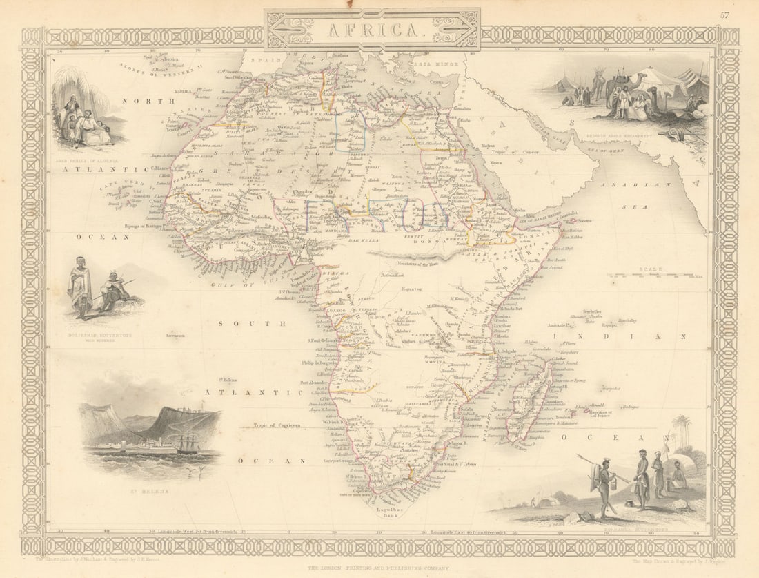 AFRICA. Shows Mountains of Kong/the Moon. Caravan routes. RAPKIN/TALLIS 1851 map (1 of 1)