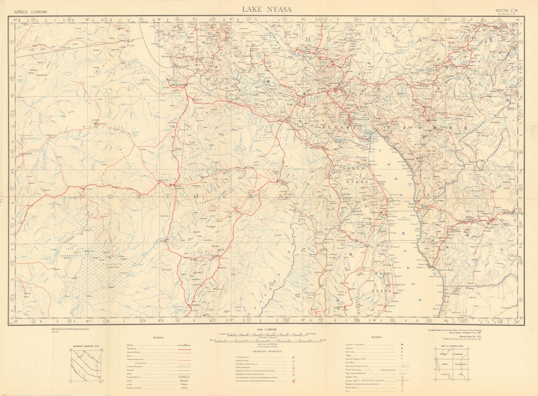 Lake Nyasa Safari map. Nyika Bangwuelu Kipengere. Tanzania Zambia Malawi 1958 (1 of 1)