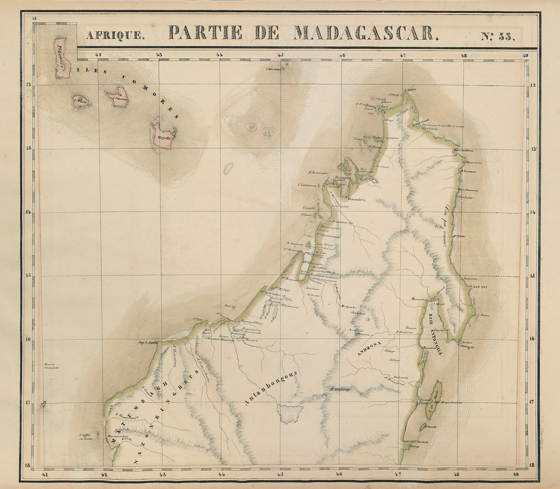 Afrique. Partie de Madagascar #55 North Madagascar Comoros VANDERMAELEN 1827 map: Title: Afrique. Partie de Madagascar #55 North Madagascar Comoros VANDERMAELEN 1827 map Description: Afrique - Partie de Madagascar - No. 55'. Northern Madagascar including Nosy Be, and the Comoros . 