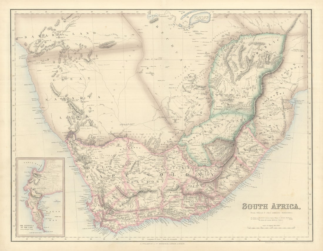 Southern Africa. Cape Town. Bechuanaland Gt Namaqua Land. SWANSTON 1860 map: Title: Southern Africa. Cape Town. Bechuanaland Gt Namaqua Land. SWANSTON 1860 map Description: South Africa, from Official & other Authorities' by Swanston, George Heriot. Published 1860. Antique