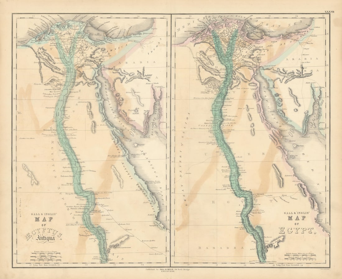 Gall & Inglis' Map of Egyptus, Antiqua, and Modern Egypt. Nile valley 1850: Title: Gall & Inglis' Map of Egyptus, Antiqua, and Modern Egypt. Nile valley 1850 Description: Gall & Inglis' Map of Egyptus, Antiqua // Gall & Inglis' map of Egypt [Modern] by Gall, James &