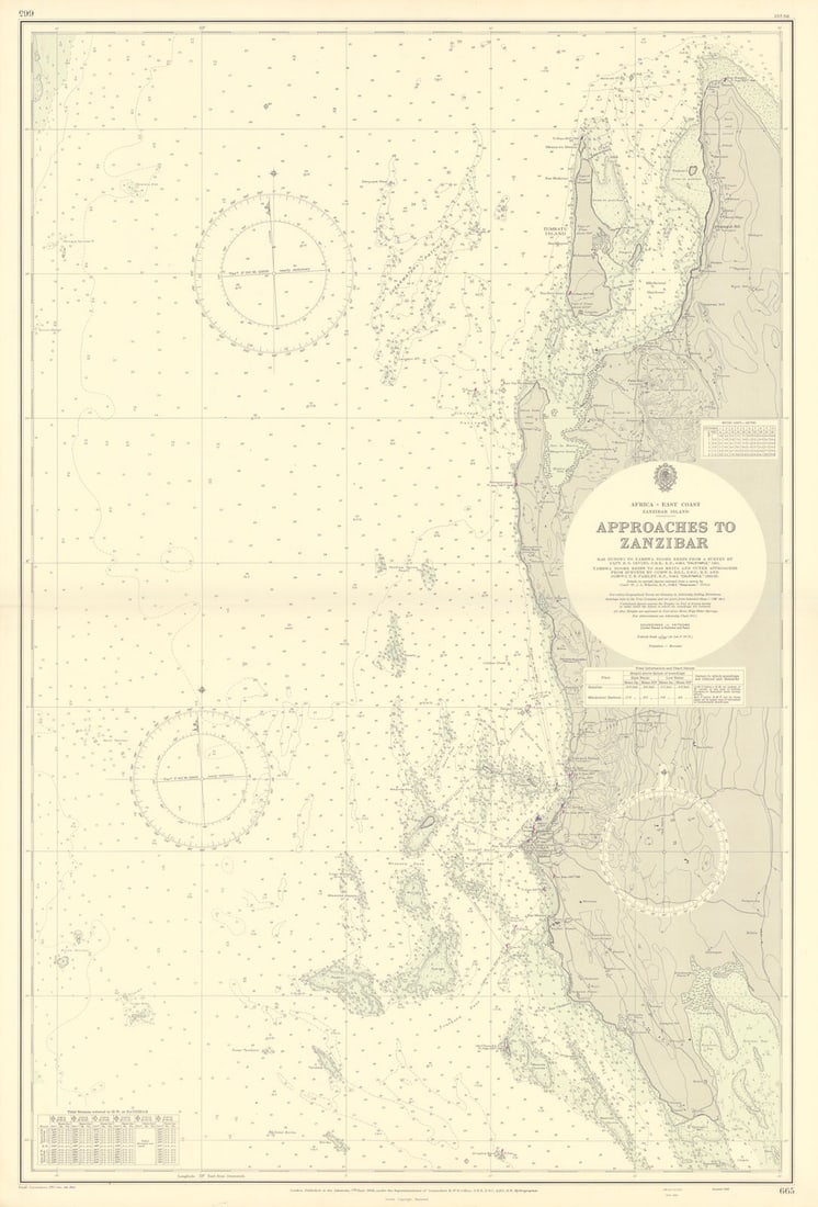 Zanzibar Island approach West coast Tanzania ADMIRALTY sea chart 1956 (1957) map: Title: Zanzibar Island approach West coast Tanzania ADMIRALTY sea chart 1956 (1957) map Description: Africa - East Coast - Zanzibar Island - Approaches to Zanzibar'. Ras Nungwi to Yambwa Ngome Reefs
