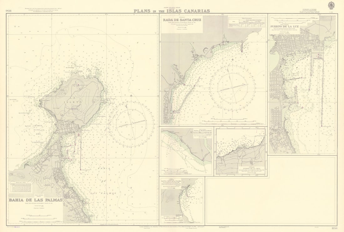 Canary Islands ports Tenerife Gran Canaria Palma ADMIRALTY chart 1940 (1954) map: Title: Canary Islands ports Tenerife Gran Canaria Palma ADMIRALTY chart 1940 (1954) map Description: North Atlantic Ocean - Plans in the Islas Canarias // Gran Canaria - Bahia de las Palmas // Tenerif