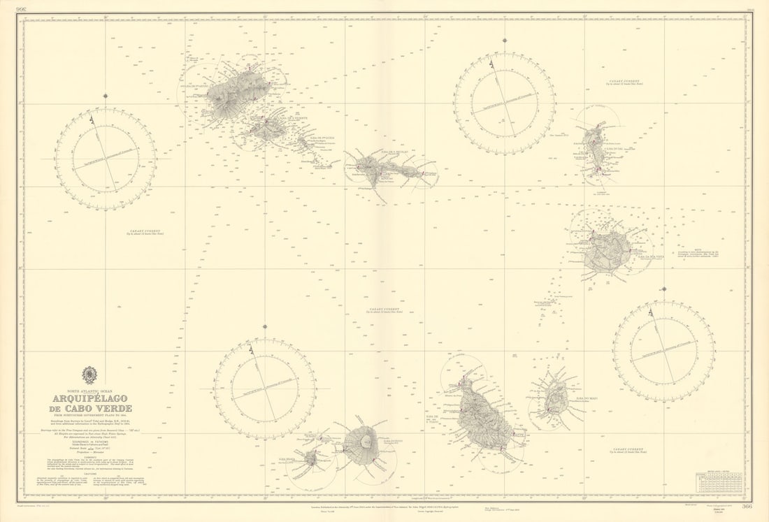 Arquipélago Cabo Verde. Cape Verde islands. ADMIRALTY sea chart 1944 (1956) map: Title: Arquipélago Cabo Verde. Cape Verde islands. ADMIRALTY sea chart 1944 (1956) map Description: North Atlantic Ocean - Arquipélago de Cabo Verde'. From Portuguese Government Plans to