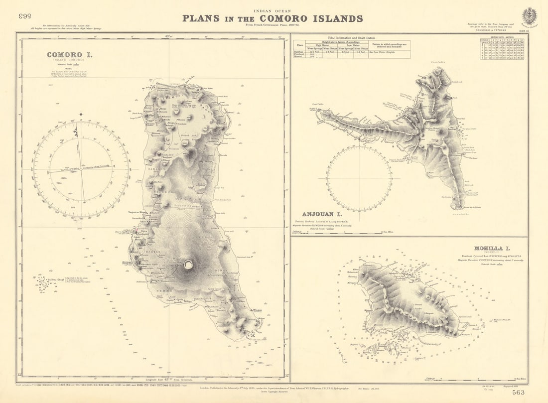 Comoros Grande Comore Anjoun Nzwani Mohéli ADMIRALTY chart 1895 (1951) old map: Title: Comoros Grande Comore Anjoun Nzwani Mohéli ADMIRALTY chart 1895 (1951) old map Description: Indian Ocean - Plans in the Comoro islands // Comoro I. // Anjoun I. // Mohilla I. (Mohéli)