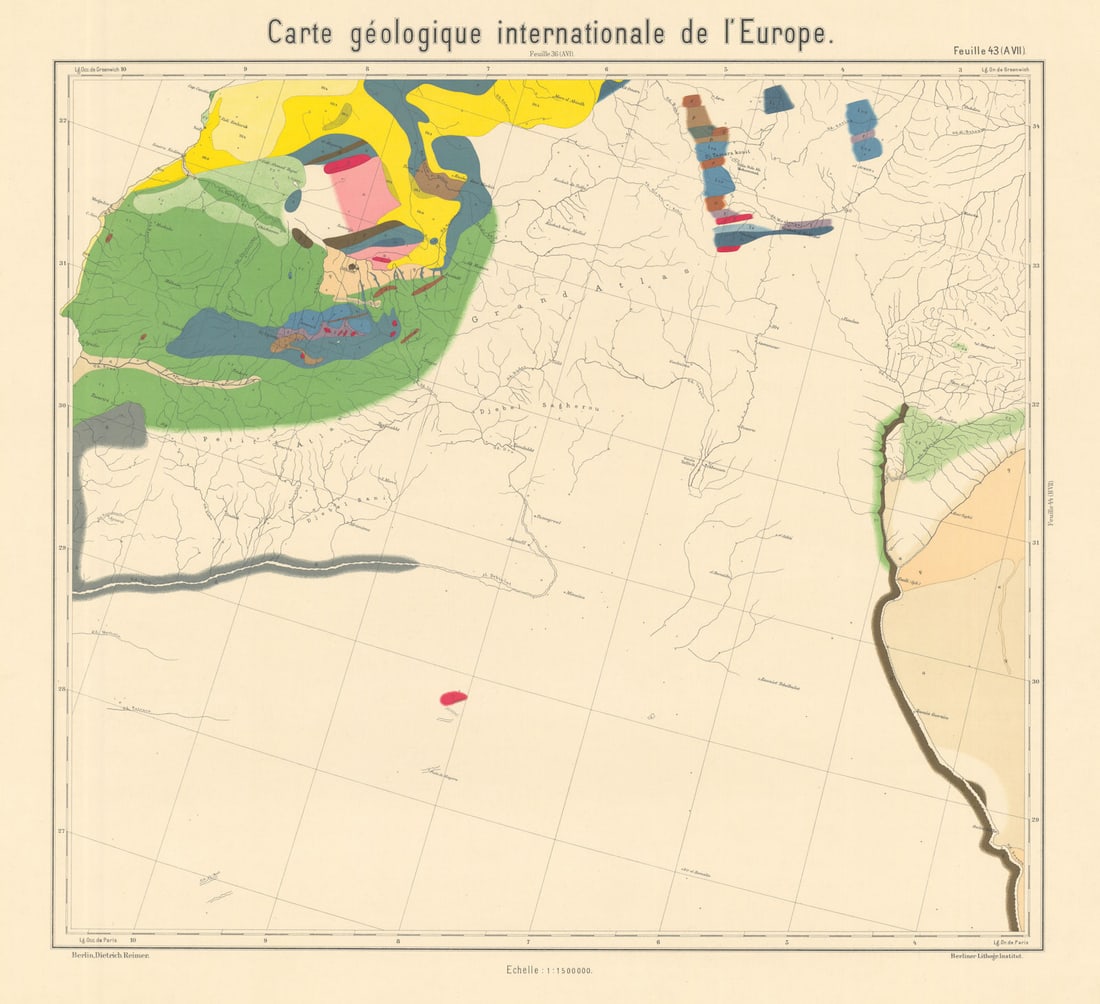 Geological map Southern Morocco & western Algeria. Sahara. BEYSCHLAG 1905 (1 of 1)