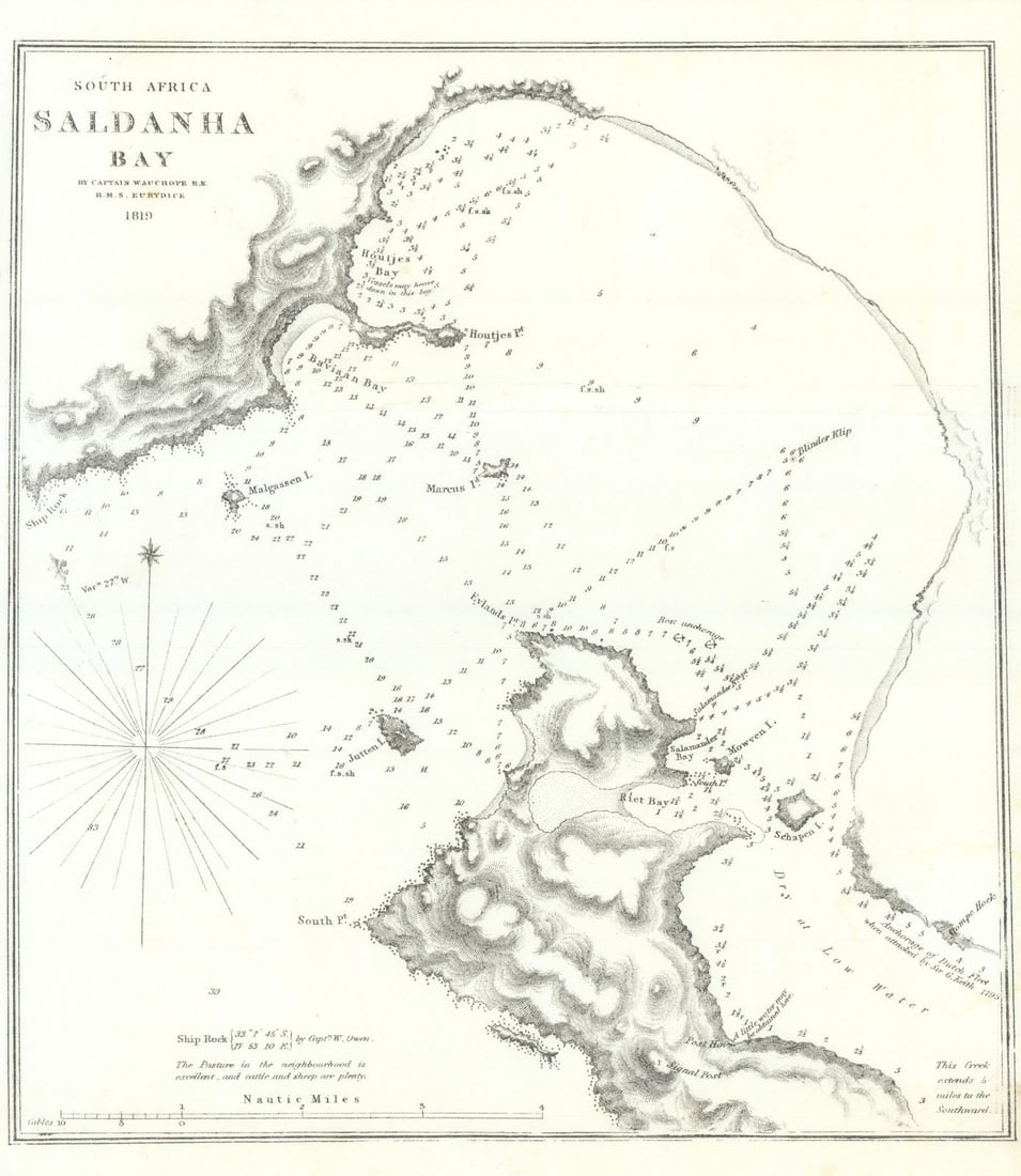 South Africa — Saldanha Bay by Capt. Robert Wauchope R.N., HMS Eurydice 1841 map: Title: South Africa — Saldanha Bay by Capt. Robert Wauchope R.N., HMS Eurydice 1841 map Description: South Africa—Saldanha Bay'. Captain Robert Wauchope, R. N.. Published Surveyed and date