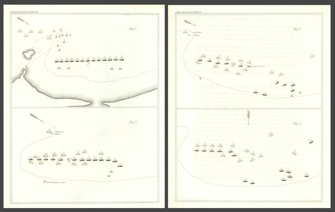 Plan of the Battle of the Nile / Aboukir Bay, 1798, Egypt — 2 sheets 1824 map: Title: Plan of the Battle of the Nile / Aboukir Bay, 1798, Egypt — 2 sheets 1824 map Description: [Battle of the Nile / Aboukir Bay (1798)] by Ekins, Charles. Published 1824. Untitled antique