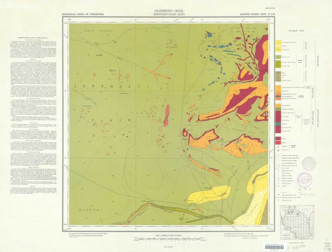 Oldoinyo Ogol—Serengeti—Tanganyika Geological Survey—12 SW—Tanzania 1958 map: Title: Oldoinyo Ogol—Serengeti—Tanganyika Geological Survey—12 SW—Tanzania 1958 map Description: Oldoinyo Ogol—Serengeti Plain – East—Geological Survey of