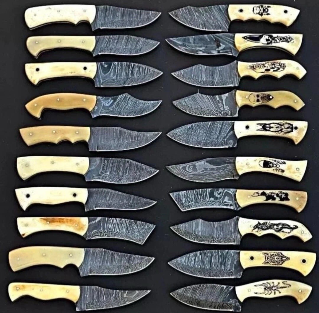 20pc Handmade Damascus Steel Skinner Knives 8in Bone Handle with Sheaths - 2