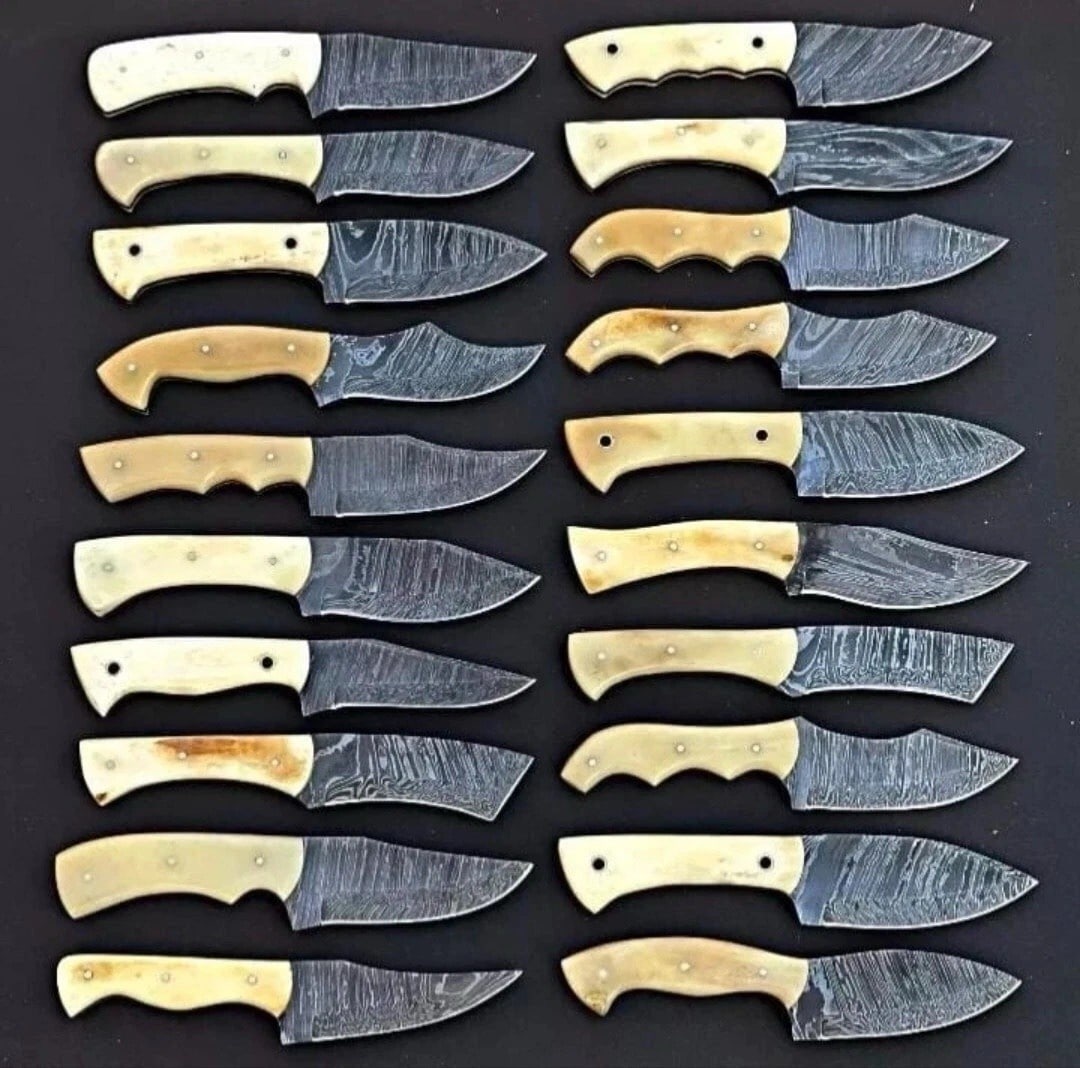 20pc Handmade Damascus Steel Skinner Knives 8in Bone Handle with Sheaths - 3