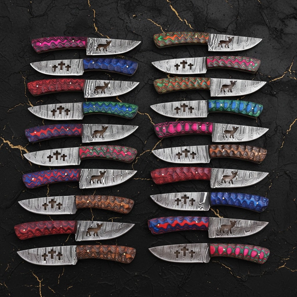 20 Handmade Damascus Steel Hunting Skinner Knives EDC Fixed Blade Lot - 4