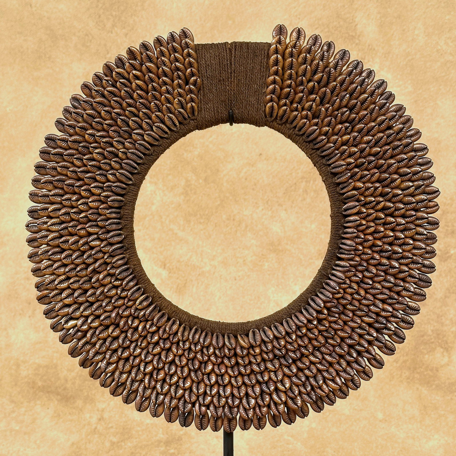 Pair of caramel coloured tolai necklaces with custom stands - 7