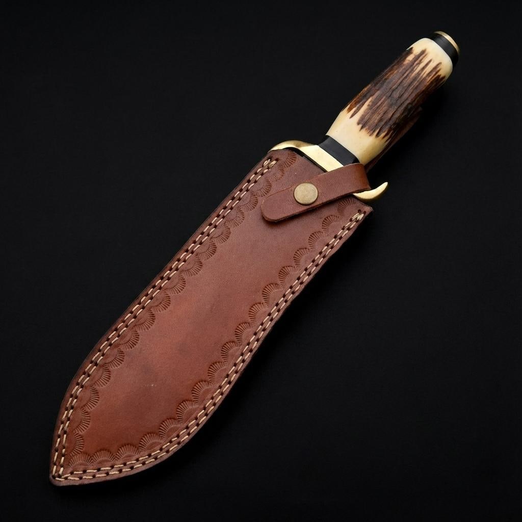 Hand Forged Damascus Steel Bowie Knife | Hunting and Survival | Bone and Wood Handle - 4