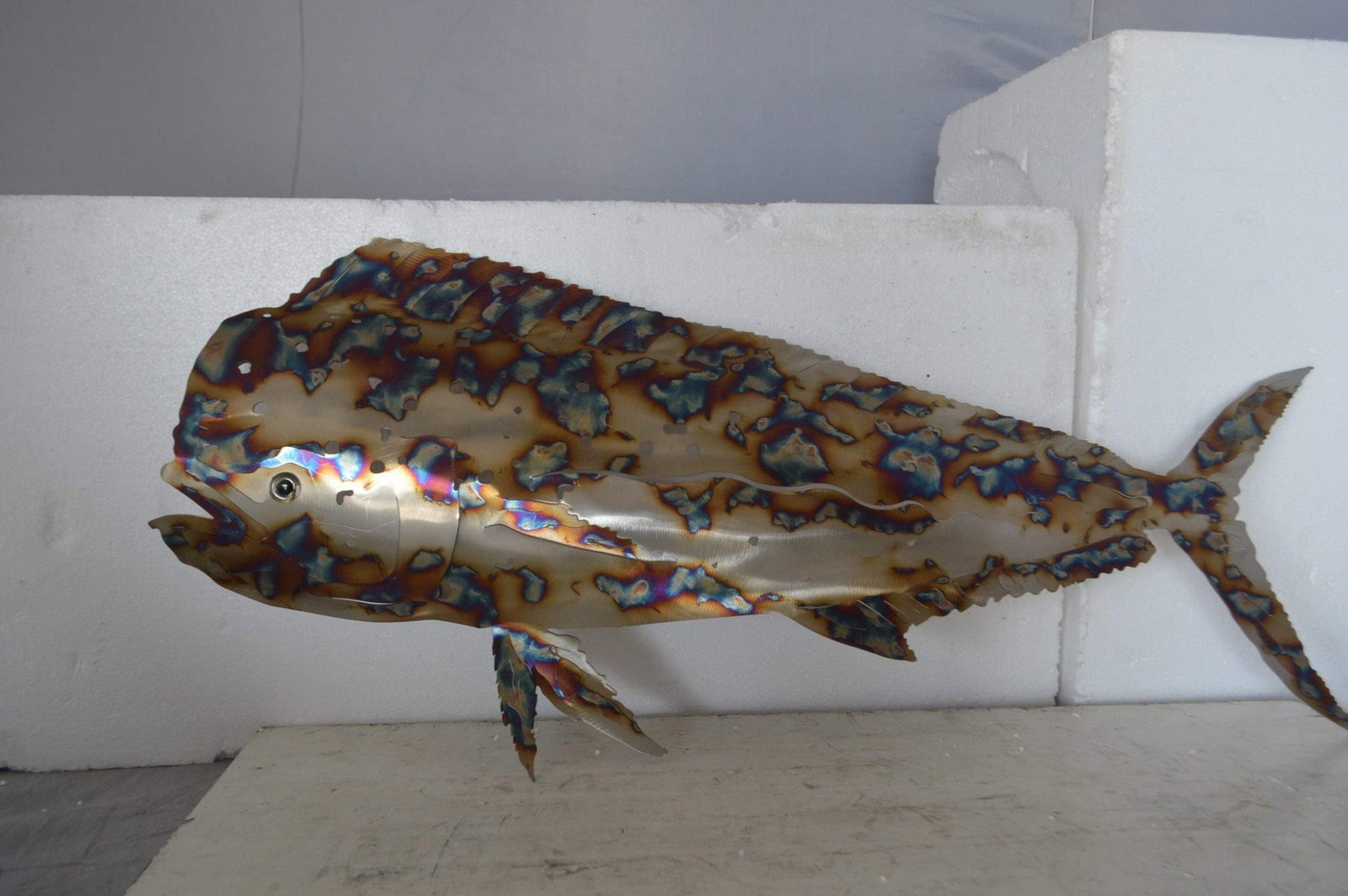 Mahi Mahi laser cut steel wall mounted - Size: 33"L x 2"W x 13"H. - 4