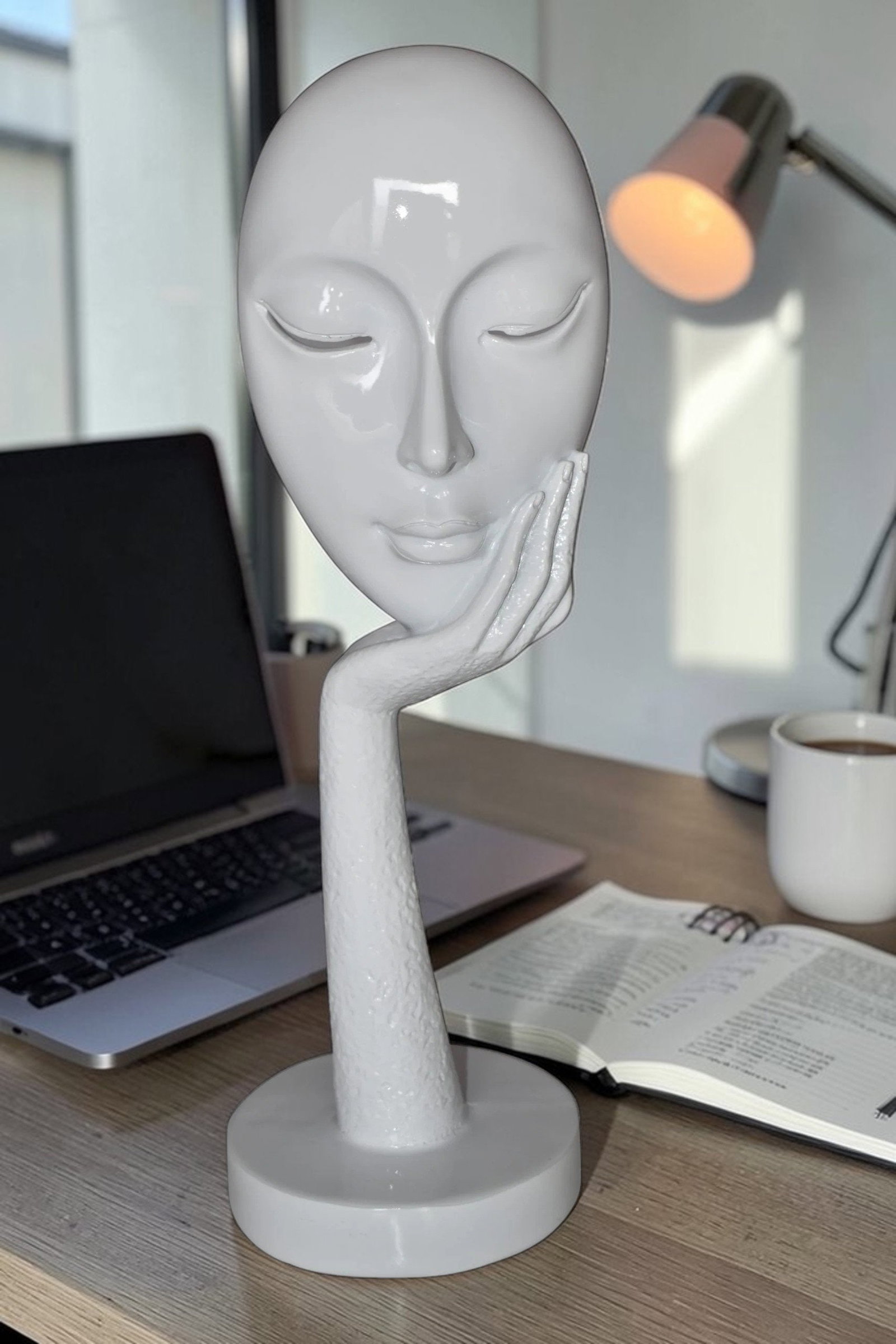 Modern Art White Thinking Head Statue Made of Resin Size: 6" x 4" x 16"H - 2