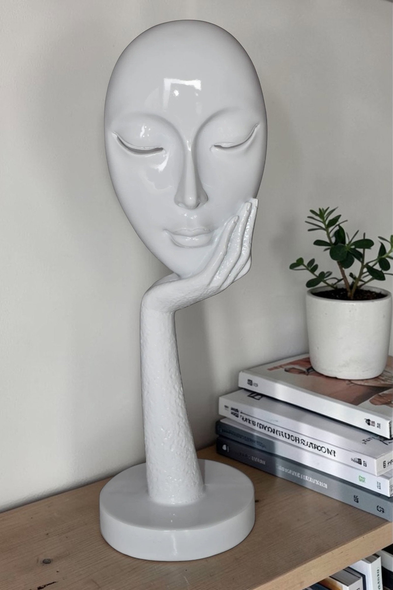 Modern Art White Thinking Head Statue Made of Resin Size: 6" x 4" x 16"H - 3