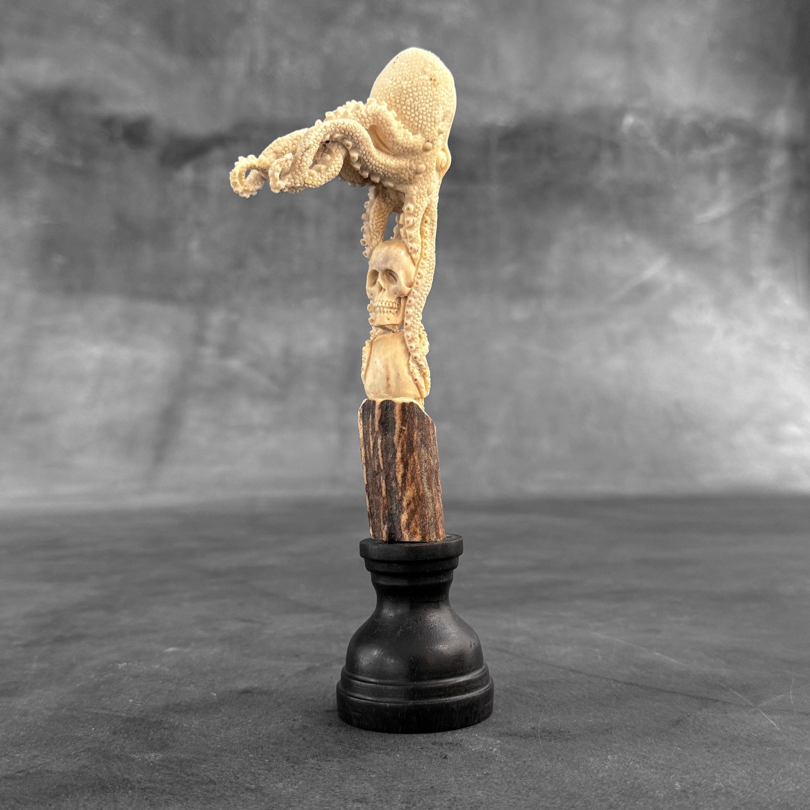 Stunning carved part of deer antler - Skull with an octopus - 3