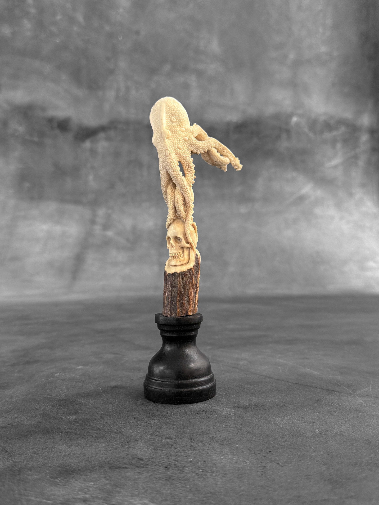 Stunning carved part of deer antler - Skull with an octopus - 5